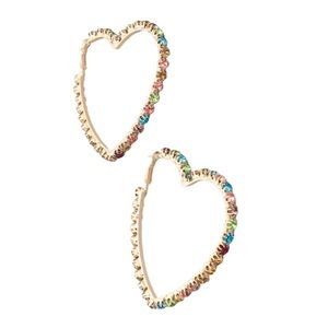 Gold Heart Shaped Hoop With Colored Stones